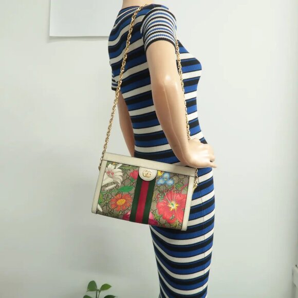 100% Authentic GUCCI Ophidia Chain Brown Flora Canvas Shoulder Bag - Picture 12 of 12